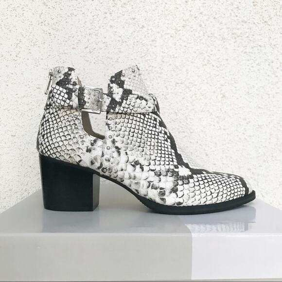 BP Sadey Snake Print Studded Cutout Ankle Boots - Picture 1 of 8